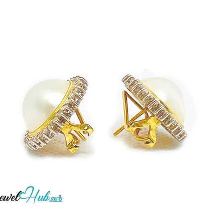 14K Solid Gold Pear-Shaped Halo Earrings with Diamond Pavé and Statement Pearl Luxury Craftsmanship JH