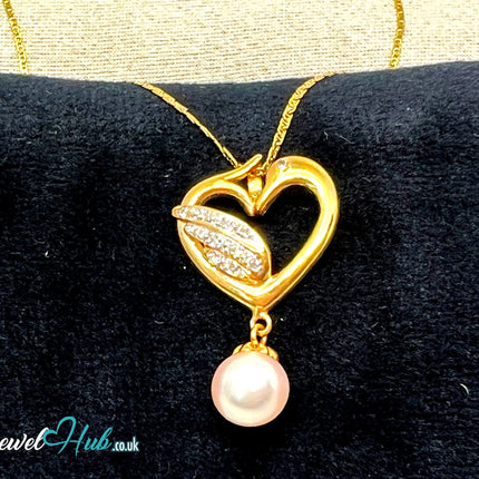 Pearl & Diamond Pendant in 14K Gold (Heartleaf Edition) JH
