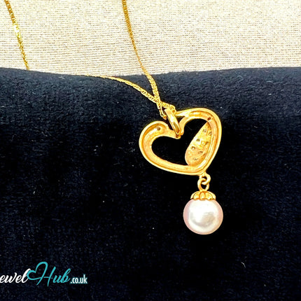 Pearl & Diamond Pendant in 14K Gold (Heartleaf Edition) JH