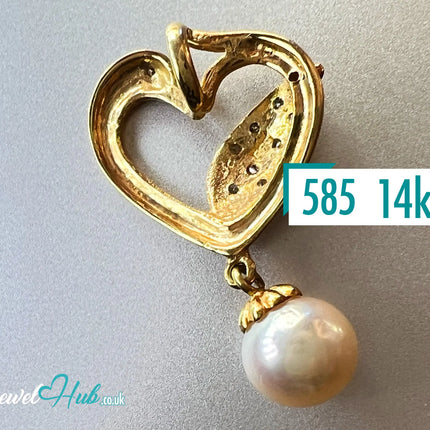 Pearl & Diamond Pendant in 14K Gold (Heartleaf Edition) JH