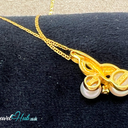 Twin Pearl Drop Pendant with Diamond in Solid 18K Gold JH