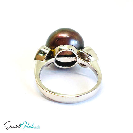 18K Gold Black South Sea Pearl Ring · 13 mm Pearl · 0.36ct Diamonds · UK L - JewelHub