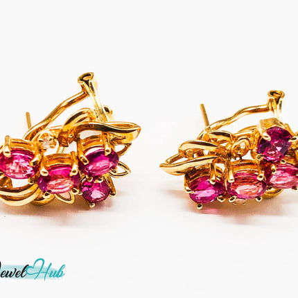14k (585) Yellow Solid Gold Elegant Leaves with Flowery Shape x4 Ruby earrings - JewelHub