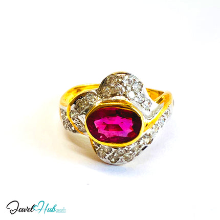 14K Gold Ruby Halo Ring · UK O · 1.38ct Gemstone · Floral Crest Design - JewelHub