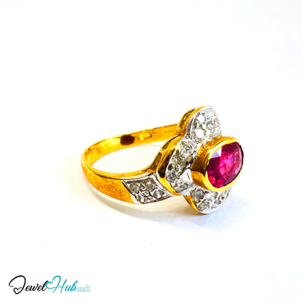 14K Gold Ruby Halo Ring · UK O · 1.38ct Gemstone · Floral Crest Design - JewelHub