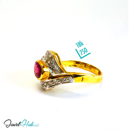 14K Gold Ruby Halo Ring · UK O · 1.38ct Gemstone · Floral Crest Design - JewelHub