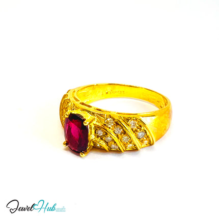 14K Gold Ruby Crest Ring · UK P · US 8 · 1.29ct Gemstone · Wave Diamond Band - JewelHub