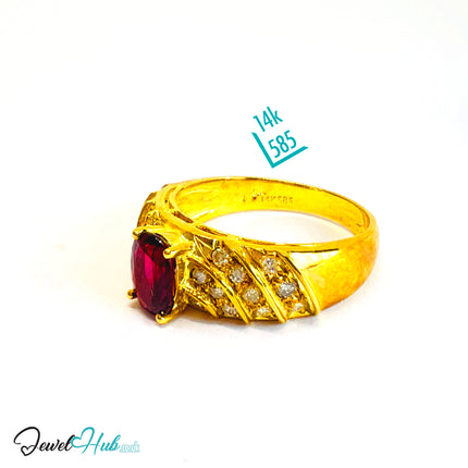 14K Gold Ruby Crest Ring · UK P · US 8 · 1.29ct Gemstone · Wave Diamond Band - JewelHub