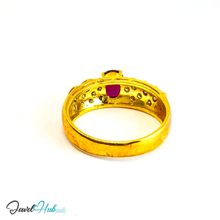 14K Gold Ruby Crest Ring · UK P · US 8 · 1.29ct Gemstone · Wave Diamond Band - JewelHub