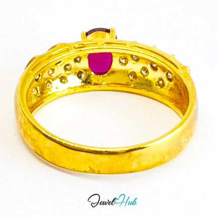 14K Gold Ruby Ring · UK P · US 8 · 1.29ct Gemstone · Wave Diamond Band JH