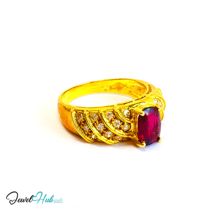 14K Gold Ruby Crest Ring · UK P · US 8 · 1.29ct Gemstone · Wave Diamond Band - JewelHub