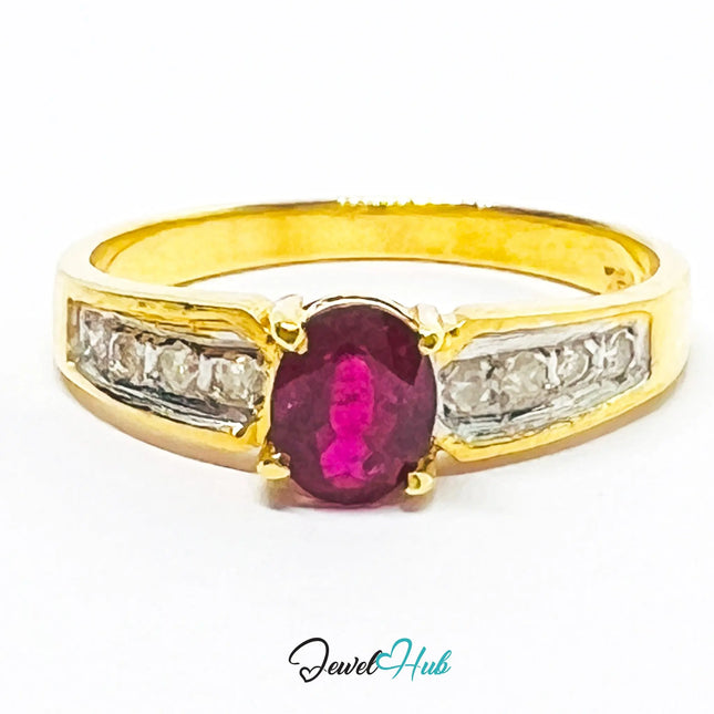 18K Gold Ruby Diamond Ring · UK L · US 6 · 8 Diamond Accents · 2.46g Total Weight JH