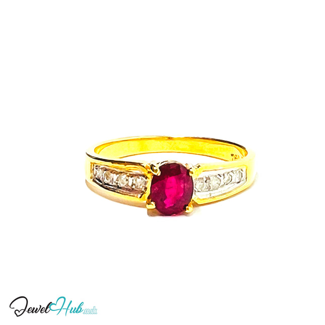 18K Gold Ruby Accent Ring · UK L · US 6 · 8 Diamond Accents · 2.46g Total Weight - JewelHub