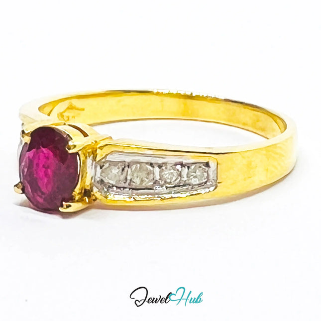 18K Gold Ruby Diamond Ring · UK L · US 6 · 8 Diamond Accents · 2.46g Total Weight JH