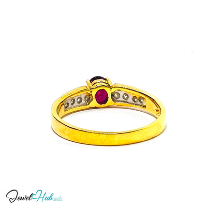 18K Gold Ruby Accent Ring · UK L · US 6 · 8 Diamond Accents · 2.46g Total Weight - JewelHub