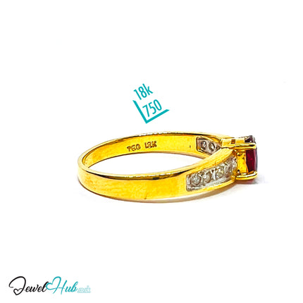 18K Gold Ruby Accent Ring · UK L · US 6 · 8 Diamond Accents · 2.46g Total Weight - JewelHub