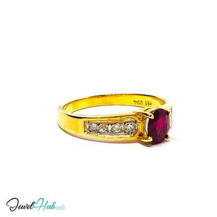 18K Gold Ruby Accent Ring · UK L · US 6 · 8 Diamond Accents · 2.46g Total Weight - JewelHub