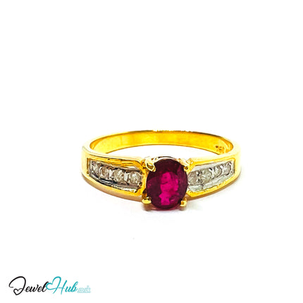 18K Gold Ruby Accent Ring · UK L · US 6 · 8 Diamond Accents · 2.46g Total Weight - JewelHub