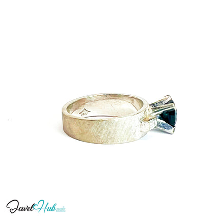 14K White Gold Sapphire & Diamond Ring · ~1.25ct Sapphire · UK N · US 7 · Trio-Set Architectural Band - JewelHub
