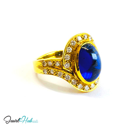 18K Gold Sapphire & Diamond Ring · 2.2ct Oval Sapphire · UK N · US 7 · Halo Split Shank Design - JewelHub