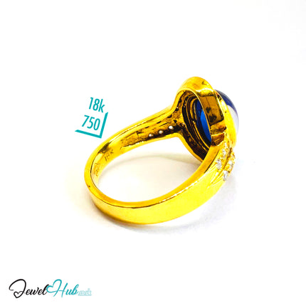 18K Gold Sapphire & Diamond Ring · 2.2ct Oval Sapphire · UK N · US 7 · Halo Split Shank Design - JewelHub