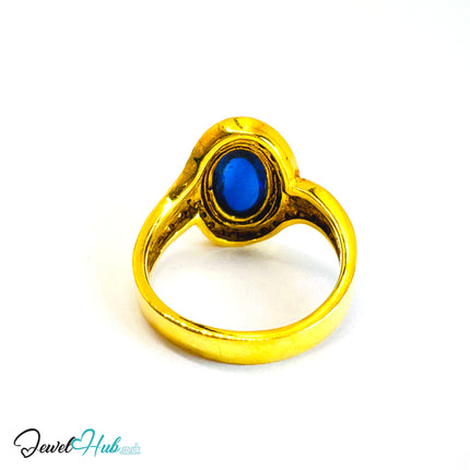 18K Gold Sapphire & Diamond Ring · 2.2ct Oval Sapphire · UK N · US 7 · Halo Split Shank Design - JewelHub