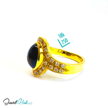 18K Gold Sapphire & Diamond Ring · 2.2ct Oval Sapphire · UK N · US 7 · Halo Split Shank Design - JewelHub