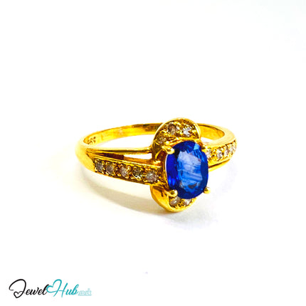 14K Gold Sapphire & Diamond Ring · 0.75ct Oval Sapphire · UK Q · US 8.25 · Minimalist Halo Band - JewelHub