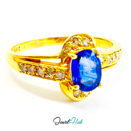 14K Gold Sapphire Diamond Ring · 0.75ct Oval Sapphire · UK Q · US 8.25 · Minimalist Halo Band JH