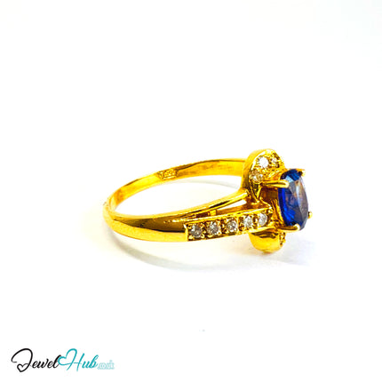 14K Gold Sapphire & Diamond Ring · 0.75ct Oval Sapphire · UK Q · US 8.25 · Minimalist Halo Band - JewelHub