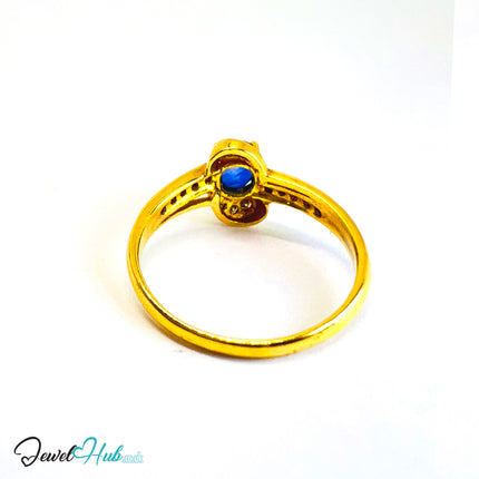 14K Gold Sapphire & Diamond Ring · 0.75ct Oval Sapphire · UK Q · US 8.25 · Minimalist Halo Band - JewelHub