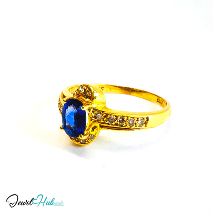 14K Gold Sapphire & Diamond Ring · 0.75ct Oval Sapphire · UK Q · US 8.25 · Minimalist Halo Band - JewelHub