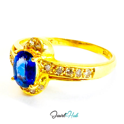 14K Gold Sapphire Diamond Ring · 0.75ct Oval Sapphire · UK Q · US 8.25 · Minimalist Halo Band JH