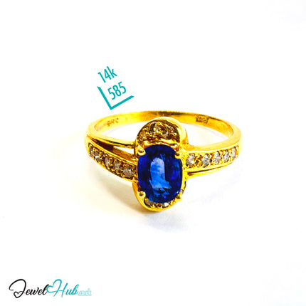 14K Gold Sapphire & Diamond Ring · 0.75ct Oval Sapphire · UK Q · US 8.25 · Minimalist Halo Band - JewelHub