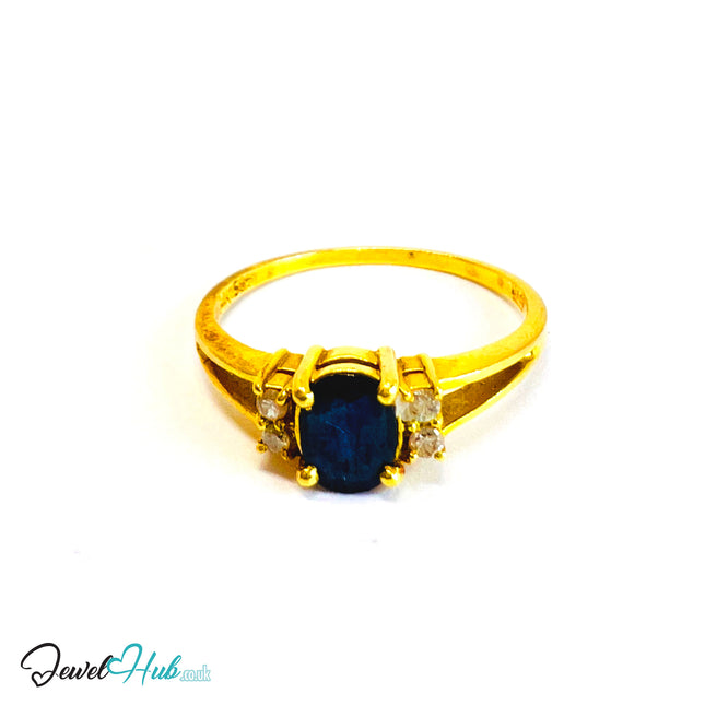 14K Gold Sapphire & Diamond Ring · 0.6ct Oval Sapphire · UK N · US 7 · Trio-Set Split Shank - JewelHub