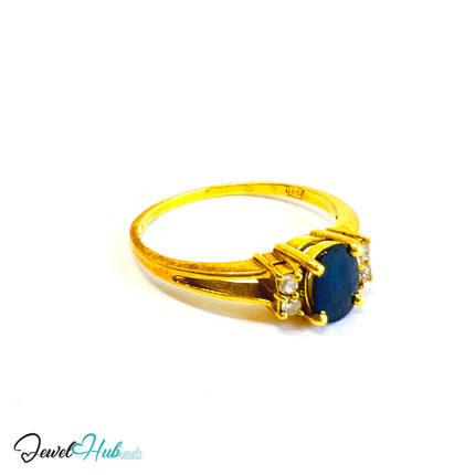 14K Gold Sapphire & Diamond Ring · 0.6ct Oval Sapphire · UK N · US 7 · Trio-Set Split Shank - JewelHub