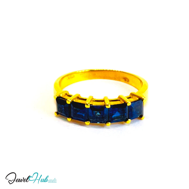 18K Gold Sapphire & Diamond Ring · 1.75ct Square-Cut Sapphires · UK O · US 7.5 · Geometric Row Design - JewelHub