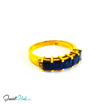 18K Gold Sapphire & Diamond Ring · 1.75ct Square-Cut Sapphires · UK O · US 7.5 · Geometric Row Design - JewelHub