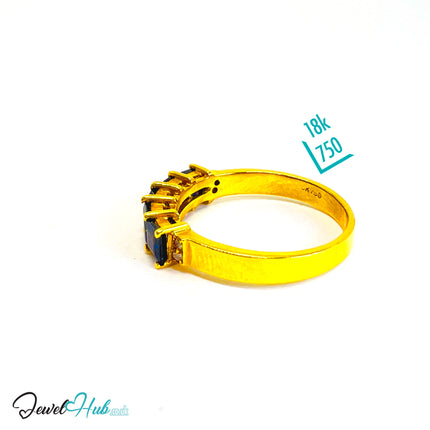 18K Gold Sapphire & Diamond Ring · 1.75ct Square-Cut Sapphires · UK O · US 7.5 · Geometric Row Design - JewelHub