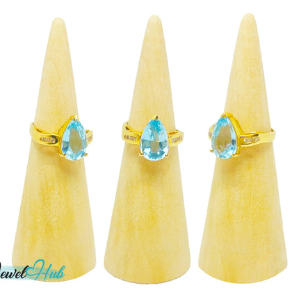 14k Gold Pear-Cut Topaz & Diamond Ring – Hallmarked (585) Centre Stone 4-carat | UK K US 5.5 | Statement Blue Collection JH