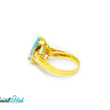 14k Gold Pear-Cut Topaz & Diamond Ring – Hallmarked (585) Centre Stone 4-carat | UK K US 5.5 | Statement Blue Collection JH