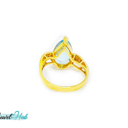 14k Gold Pear-Cut Topaz & Diamond Ring – Hallmarked (585) Centre Stone 4-carat | UK K US 5.5 | Statement Blue Collection JH