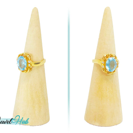 14K Gold Swiss Blue Topaz Ring – Hallmarked  (585) Centre Stone 4.19ct  | UK L US 6 | with Diamond Accents JH