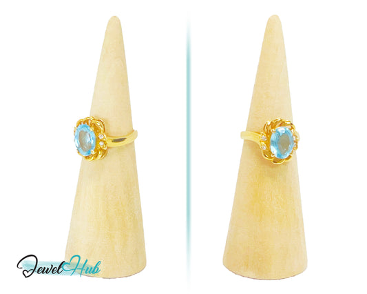 14K Gold Swiss Blue Topaz Ring – Hallmarked  (585) Centre Stone 4.19ct  | UK L US 6 | with Diamond Accents