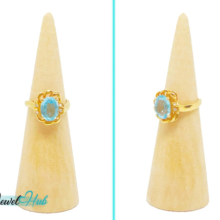 14K Gold Swiss Blue Topaz Ring – Hallmarked  (585) Centre Stone 4.19ct  | UK L US 6 | with Diamond Accents JH