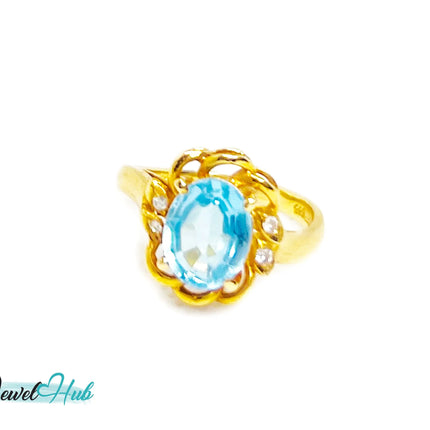 14K Gold Swiss Blue Topaz Ring – Hallmarked  (585) Centre Stone 4.19ct  | UK L US 6 | with Diamond Accents JH