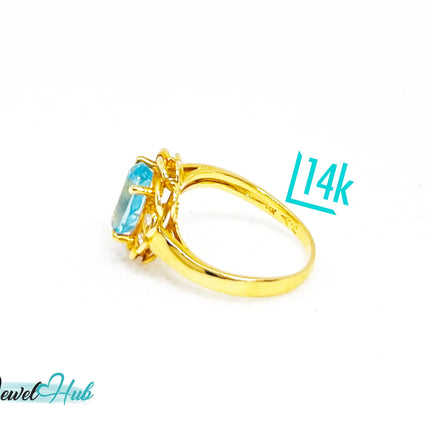 14K Gold Swiss Blue Topaz Ring – Hallmarked  (585) Centre Stone 4.19ct  | UK L US 6 | with Diamond Accents JH