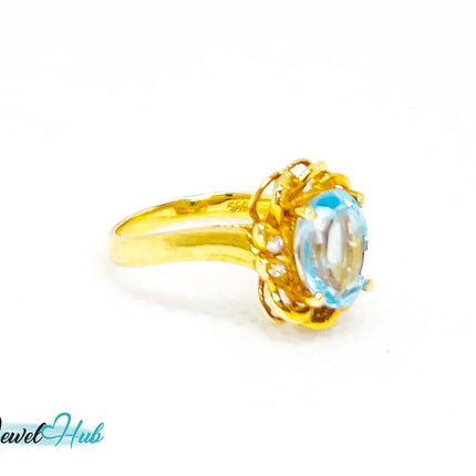 14K Gold Swiss Blue Topaz Ring – Hallmarked  (585) Centre Stone 4.19ct  | UK L US 6 | with Diamond Accents JH