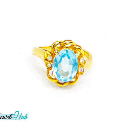 14K Gold Swiss Blue Topaz Ring – Hallmarked  (585) Centre Stone 4.19ct  | UK L US 6 | with Diamond Accents JH