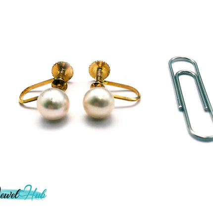 14k Solid Gold 7mm Cultured Pearl Clip-On Earrings – No Piercing Needed JH